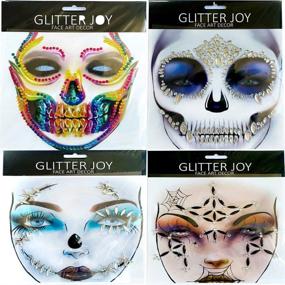 img 2 attached to 🎭 Mardi Gras Day of The Dead Skull Temporary Rhinestone Face Tattoo: Eye-Catching Face Gems Stickers & Jewels for Halloween Masquerade Cosplay Party (4 Pack)