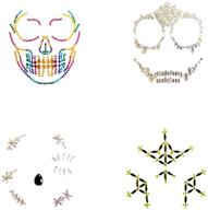 🎭 mardi gras day of the dead skull temporary rhinestone face tattoo: eye-catching face gems stickers & jewels for halloween masquerade cosplay party (4 pack) logo