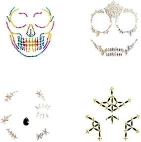 img 3 attached to 🎭 Mardi Gras Day of The Dead Skull Temporary Rhinestone Face Tattoo: Eye-Catching Face Gems Stickers & Jewels for Halloween Masquerade Cosplay Party (4 Pack)