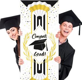 img 2 attached to 2021 Graduation Backdrop Banners - Pack of 3 - Extra Large Congrats Wall Decor Vertical Signs in Gold and Black - Graduation Party Supplies and Decorations