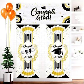 img 4 attached to 2021 Graduation Backdrop Banners - Pack of 3 - Extra Large Congrats Wall Decor Vertical Signs in Gold and Black - Graduation Party Supplies and Decorations