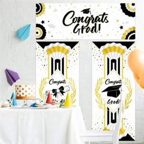 img 3 attached to 2021 Graduation Backdrop Banners - Pack of 3 - Extra Large Congrats Wall Decor Vertical Signs in Gold and Black - Graduation Party Supplies and Decorations