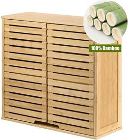 img 1 attached to HYNAWIN Adjustable Interior Bamboo 2 Tier Wall Cabinet – Ideal for Bathroom and Living Room with Double Door