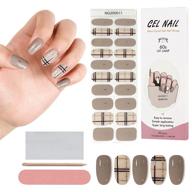 💅 kalolary 20pcs gray plaid gel nail polish strips: easy-to-apply waterproof adhesive wraps with nail file & stick, uv/led lamp required logo