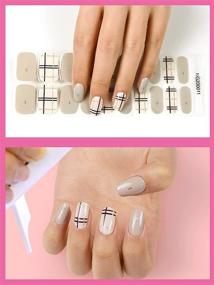 img 2 attached to 💅 Kalolary 20PCS Gray Plaid Gel Nail Polish Strips: Easy-to-apply Waterproof Adhesive Wraps with Nail File & Stick, UV/LED Lamp Required