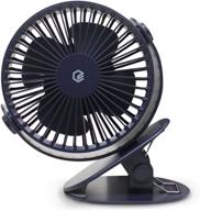 💨 gpel clip-on fan: portable usb clip desk fan for personal cooling with rechargeable battery, strong wind, 3 speed levels, timer, breeze mode - darkblue logo