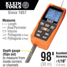 img 3 attached to Klein Tools 93LDM65 98-Foot Laser Distance Measure with Digital Backlit LCD for Accurate Distance, Area, Volume, and Pythagorean Calculations