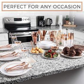 img 1 attached to 🌟 Premium SIRSIMON 250 Piece Rose Gold Disposable Dinnerware Set - Ideal for Weddings, Parties and Special Occasions - Includes 50 Plates, 25 Silverware, 25 Cups with Straws, and 50 Fancy Napkins