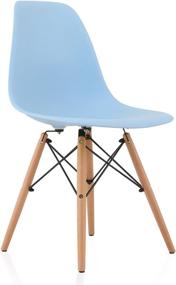 img 3 attached to 🪑 CozyBlock Molded Plastic Dining Shell Chair with Birch Wood Eiffel Legs, Set of 2: Blue, 20L x 18.5W x 31.5H