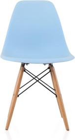 img 4 attached to 🪑 CozyBlock Molded Plastic Dining Shell Chair with Birch Wood Eiffel Legs, Set of 2: Blue, 20L x 18.5W x 31.5H