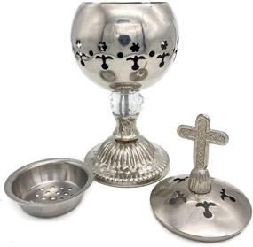 img 3 attached to 🕯️ Silver Charcoal Incense Burner with Catholic Cross Censer: Essential Brass Plated Distiller for Churches and Homes