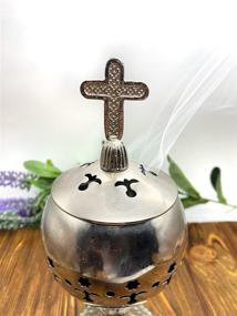 img 1 attached to 🕯️ Silver Charcoal Incense Burner with Catholic Cross Censer: Essential Brass Plated Distiller for Churches and Homes