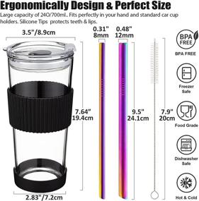 img 2 attached to 🥤 2-Pack 24Oz Reusable Boba Cup Set: Glass Boba Tumbler with Lids, 4 Angled Straw, Silicone Sleeve - Leakproof Smoothie Cups for Bubble Tea, Juicing, Coffee - Ideal Christmas Gifts