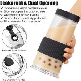img 3 attached to 🥤 2-Pack 24Oz Reusable Boba Cup Set: Glass Boba Tumbler with Lids, 4 Angled Straw, Silicone Sleeve - Leakproof Smoothie Cups for Bubble Tea, Juicing, Coffee - Ideal Christmas Gifts