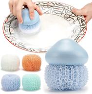 yloko dish scrubber sponges - reusable and sturdy mesh scourers for household and kitchen cleaning, pack of 5 nylon ball sponge scrubbers with 1 replaceable plastic handle logo