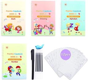 img 4 attached to 📚 Reusable Handwriting Copybook Set for Kids - 4 Pack Magic Practice Copybook for Letter Writing, Calligraphy, and Hand Lettering with Pen & Aid Pen Grip - Age 2-8