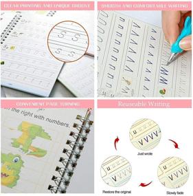 img 1 attached to 📚 Reusable Handwriting Copybook Set for Kids - 4 Pack Magic Practice Copybook for Letter Writing, Calligraphy, and Hand Lettering with Pen & Aid Pen Grip - Age 2-8