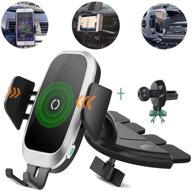 🔌 wireless car charger for iphone 13/12/11 pro mini se 8p, samsung galaxy s20 s10 s9 s8 s7 note10 – cd slot & air vent clip mount with qi charging and auto clamping logo