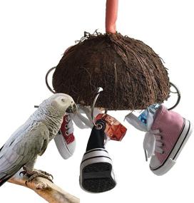 img 4 attached to 🐦 Coco Shell Bird Training Toy: Parrot Cage Hanging Toy with Mini Sneaker Ring Chew Toy for African Grey, Cockatoo, Macaw