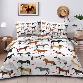 img 4 attached to 🐴 ARIGHTEX Horse Bedding: Charming Cartoon Farm Animals Duvet Cover for Girls - Full Size.