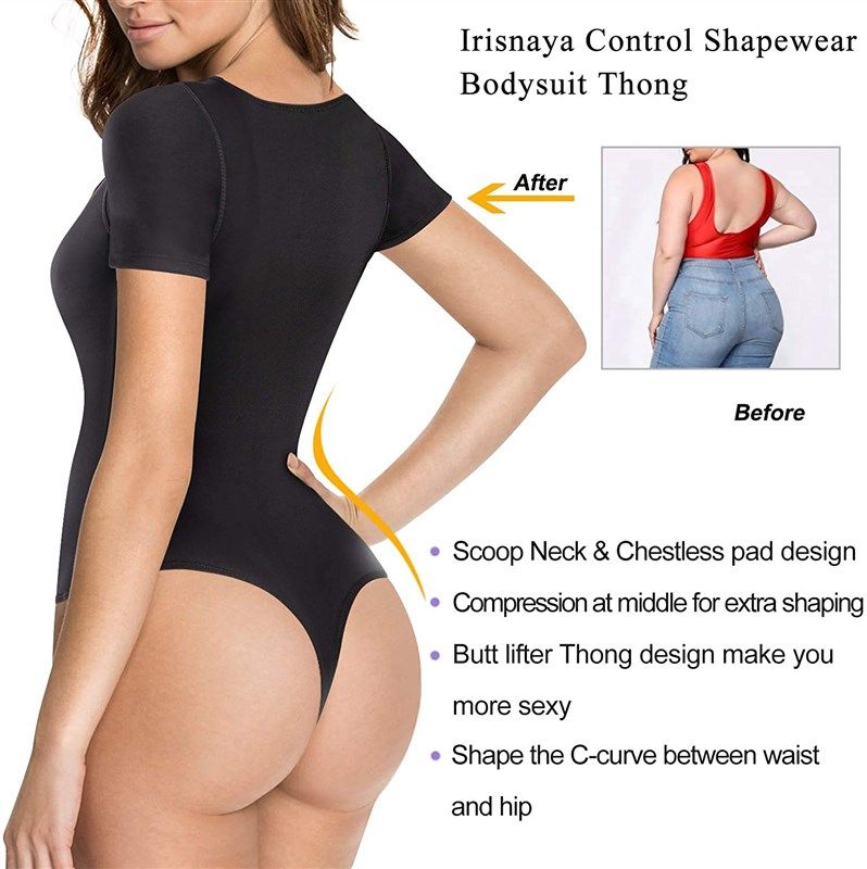 Irisnaya Women's Tummy Control Shaping Bodysuit | Round Neck Jumpsuit  T-Shirt