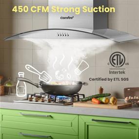 img 3 attached to 💨 Comfee CVG30W8AST 30 Inches Ducted Wall Mount Vent Range Hood: Powerful 450 CFM Exhaust Fan, Baffle Filters, Curved Glass, LED Lights, Stainless Steel