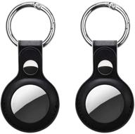 🔒 premium imitation leather case for airtag finder - anti-scratch protective skin cover with keychain | 2 pack - compatible with airtags 2021 | dual hole design - black logo