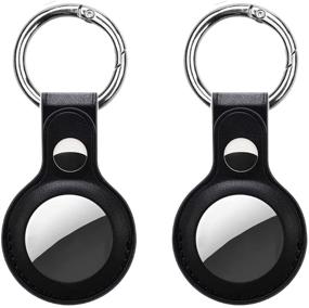 img 3 attached to 🔒 Premium Imitation Leather Case for AirTag Finder - Anti-Scratch Protective Skin Cover with Keychain | 2 Pack - Compatible with AirTags 2021 | Dual Hole Design - Black