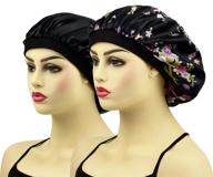 🌙 satin bonnet sleep cap for women & girls, wide-band night sleeping caps for curly hair in black & black floral prints logo