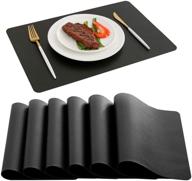 dolopl black leather placemats set of 6 - heat resistant, easy to clean & waterproof table mats for kitchen dining patio decoration logo