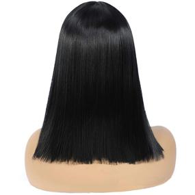 img 1 attached to 🎭 Morvally Short Straight Bob Wig: Natural Looking Heat Resistant Hair for Cosplay Costume (14 inches Natural Black)