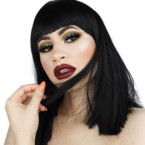 img 2 attached to 🎭 Morvally Short Straight Bob Wig: Natural Looking Heat Resistant Hair for Cosplay Costume (14 inches Natural Black)