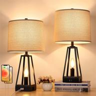 🌙 2 table lamps with usb ports - modern nightstand lamp set with fabric lampshade & led bulbs for bedrooms and living room логотип