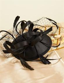 img 2 attached to 🎩 Фасцинатор-шляпа для чаепития с фатой | Головная повязка Pillbox Fascinators для Kentucky Derby для коктейля от BABEYOND