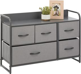 img 4 attached to 🗄️ Large Standing Furniture Organizer Cabinet with 5 Removable Fabric Drawers for Bedroom, Hallway, Office, and Closet - mDesign Horizontal Storage Dresser Unit in Matte Gray and Light Gray