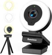 🎥 sansisco autofocus fhd 1080p webcam with ring light, microphone, 2 color options, 3-level brightness, plug and play pc camera for zoom, skype, streaming, laptop, macbook. logo