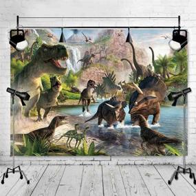 img 1 attached to 🦖 Dino Kingdom Art Studio Photography Backdrops - Jurassic Park Party Decoration Supplies - 7x5ft Vinyl Photo Background - Props for Photo Studio - xh010
