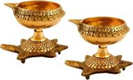 🪔 set of 10 handmade indian puja brass oil lamp - engraved golden diya lamp with turtle base by hashcart логотип