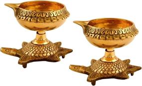 img 1 attached to 🪔 Set of 10 Handmade Indian Puja Brass Oil Lamp - Engraved Golden Diya Lamp with Turtle Base by Hashcart