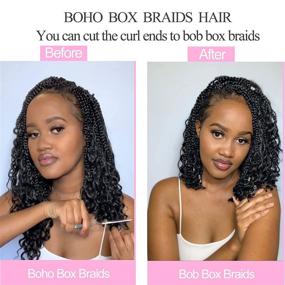 img 3 attached to 🔗 Unionbeauty 8 Pack 14 Inch Boho Box Braids Crochet Hair with Curly Ends - Bob Bohemian Hippie Braids for Black Women