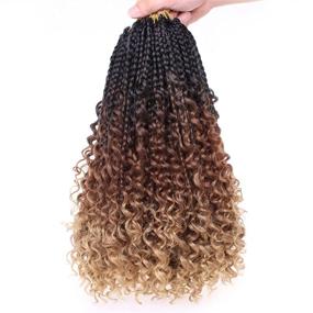 img 4 attached to 🔗 Unionbeauty 8 Pack 14 Inch Boho Box Braids Crochet Hair with Curly Ends - Bob Bohemian Hippie Braids for Black Women