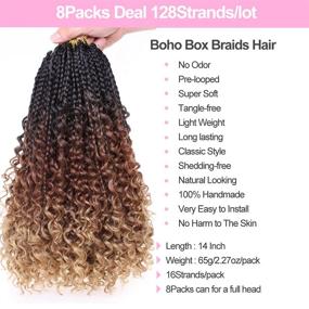 img 2 attached to 🔗 Unionbeauty 8 Pack 14 Inch Boho Box Braids Crochet Hair with Curly Ends - Bob Bohemian Hippie Braids for Black Women