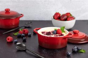 img 2 attached to 🍲 Kook 12oz Mini Cocotte Casserole Dish Set of 4 - Ceramic with Easy-Lift Lid, Crimson Red