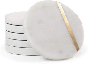 img 4 attached to 🍸 Cork & Mill White Marble Coasters with Gold Brass Inlay - Set of 6 Handcrafted Modern Drink Coasters