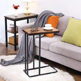 img 2 attached to 🌟 HOOBRO C Side Table, Set of 2, Portable Laptop Holder Snack Table, Sturdy Sofa Side Table, Wood Finish Accent Table, Space Saving in Living Room, Bedroom, Rustic Brown and Black BF02SFP201