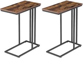 img 4 attached to 🌟 HOOBRO C Side Table, Set of 2, Portable Laptop Holder Snack Table, Sturdy Sofa Side Table, Wood Finish Accent Table, Space Saving in Living Room, Bedroom, Rustic Brown and Black BF02SFP201