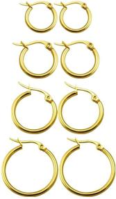 img 4 attached to 💍 Calors Vitton Women’s Stainless Steel Round Hoop Earrings Set - 4 Pairs (15mm-60mm)