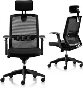 img 4 attached to 🪑 Premium Ergonomic Office Chair: High Back, Adjustable Mesh, Headrest, Armrest, Reclining, Rolling - Ultimate Comfort for Home Office Tasks