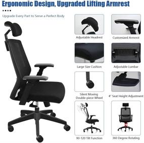 img 3 attached to 🪑 Premium Ergonomic Office Chair: High Back, Adjustable Mesh, Headrest, Armrest, Reclining, Rolling - Ultimate Comfort for Home Office Tasks