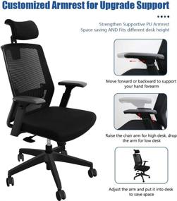 img 2 attached to 🪑 Premium Ergonomic Office Chair: High Back, Adjustable Mesh, Headrest, Armrest, Reclining, Rolling - Ultimate Comfort for Home Office Tasks